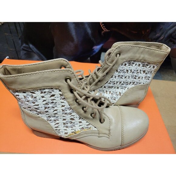 Soda Boots Tan - Ankle Boots - Lace wraps around the Boots - Small Wedge Heel - Picture 1 of 3